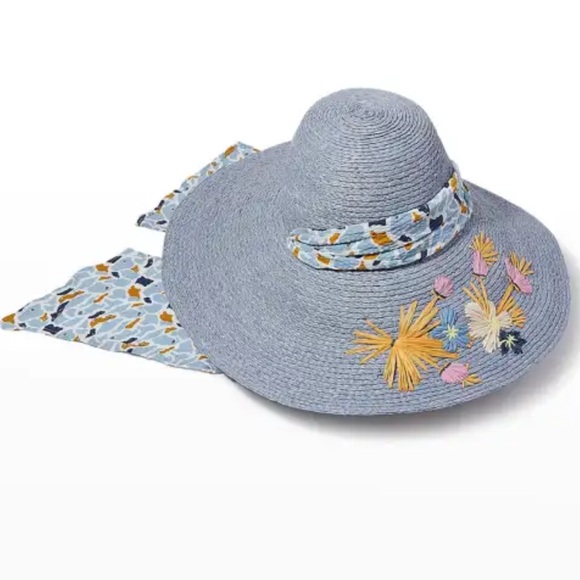 Lele SadoughiAzalea Flower-Embroidered Blue Straw Hat - Picture 1 of 11